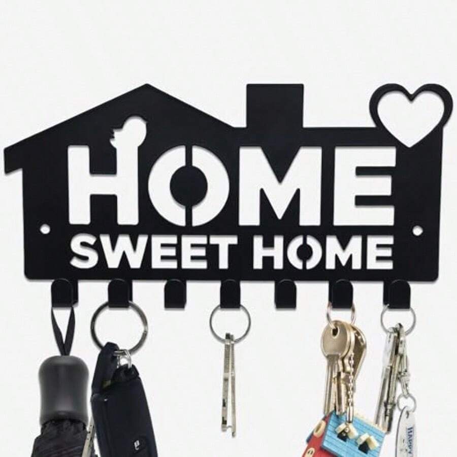Black Key Holder For Wall Key Hooks Wall Mounted With 7 Hooks Key Rack For Wall Mounted Key Holder Hallway Office Entryway Home Sweet Home Fvv - Black - View 1