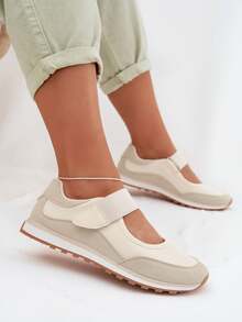 Women's Sporty Half Shoes With Hook-And-Loop Fastener, Made Of Natural Leather, Lightweight, Comfortable, For Everyday Use Beige Black - Beige - View 8