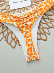 Set de 2 piezas Bikini de traje de baño con estampado de leopardo, sexy y con cordones en la espalda, adecuado para la playa, actuaciones en el escenario y vacaciones de verano - Naranja - Ver 4