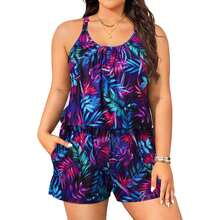 Plus Size Swim Romper WomenPiece Swimsuit With Shorts Bathing Suit Modest Swimwear UPF 50+ Pockets Active Athletic Swimsuit - Nhiều màu 753 - Xem 1