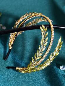 1pc Handmade Crystal Headband, Bridal Hair Accessory, Suitable For Party, Photography, Celebration, Prom - Gold - View 8