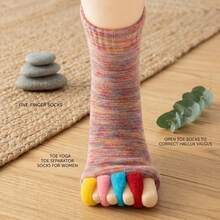 Women's Toe Yoga Separator Socks Open Toe Hallux Valgus Correction Five-Finger Socks Breathable Stretchy Soft Comfortable Foot Care Socks For Yoga Pilates Daily Wear Foot Pain Relief - Colored Powder - View 1