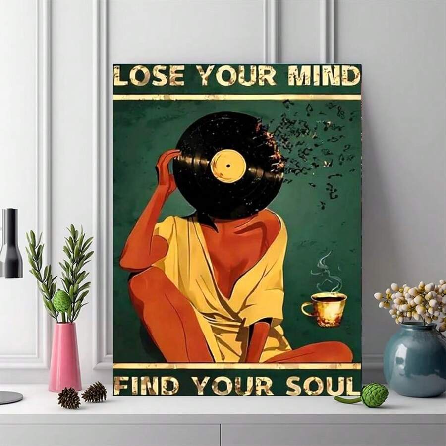 Pintura de Diamante 5D DIY | Kit Completo de Mosaico com Strass e Discos de Vinil Vintage. "Perca a Mente, Encontre a Alma" Arte de Parede em Diamante HD. Presenteie com Pintura de Diamante, Concentre-se e Acalme seu Humor com um Projeto DIY.