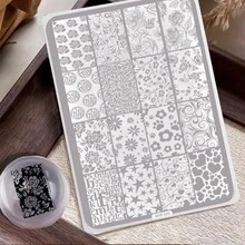 SKVP 1件美甲印花模板，心电图、星星、心形不锈钢印花板，美甲印章模板，美甲DIY和美甲沙龙必备用品 - 彩色 - 查看 20