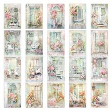20pcs Vintage Floral Window Wall Decal Set - Pink Retro Cottage Window Poster, Elegant French Country Style Bedroom Wall Art Decor - A - View 1