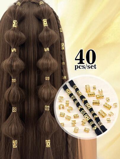40pcs Dreadlock Hair Rings - Stylish Alloy Hair Accessories Loc Hair Jewelry For Braids For Girls