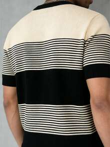 GRDR Men's Round Neck Summer Minimalist Striped Fashionable Knit Short Sleeve T-Shirt - Apricot - View 3