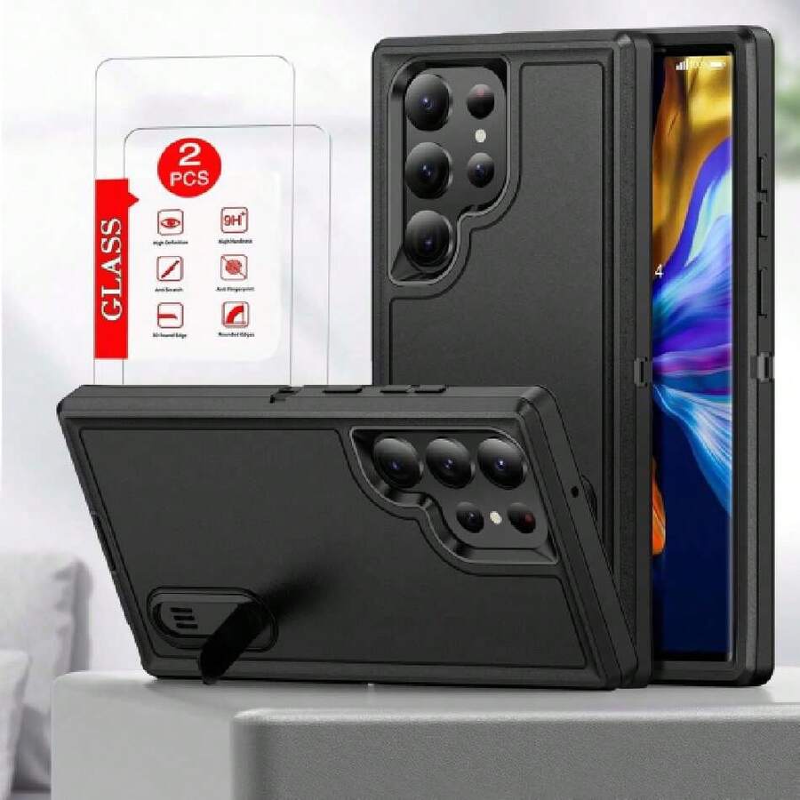 Case For Samsung Galaxy S23 Ultra Layer Case - Built-In Stand With Two Screen Protectors - Black, 41813071 - Chocolate Brown - View 1