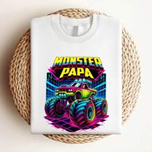 Women T-Shirt Print Monster Truck Papa Are My Jam Lovers T Shirt - 白色 - 查看 3