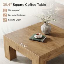 LITTLE TREE 39.37-Inch Square Coffee Table For Living Room, Farmhouse Low Large Center Tea Accent Table With Sturdy Legs, Easy Assembly - 淺棕色 - 查看 7