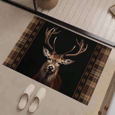 1pc Silica Gel Deer Pattern Decorative Bathroom Entrance Doormat, Non-Slip Dirt-Resistant, Modern Minimalist Carpet