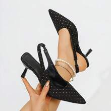Women's Pointed Toe Pumps, Spring/Summer Low Vamp Closed Toe Sandals, Stiletto High Heels, Versatile Fairy Style Polka Dot Fashion Shoes For Commute, Party, Office - Black - View 5