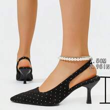 Women's Pointed Toe Pumps, Spring/Summer Low Vamp Closed Toe Sandals, Stiletto High Heels, Versatile Fairy Style Polka Dot Fashion Shoes For Commute, Party, Office - Black - View 6