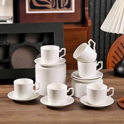 90ml/3.14oz Ceramic Coffee Cup And Saucer Set, Suitable For Espresso And Turkish Coffee, Coffee Cup With Saucer, Coffee Cup And Saucer Set