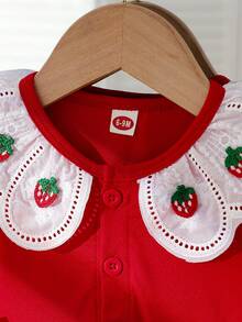 Baby Girl Casual Cute Strawberry Decor Bow Tie Dress - Red - View 3
