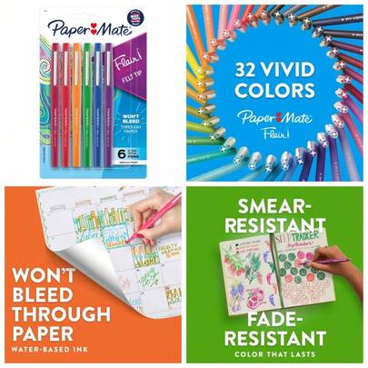 Paper Mate Flair Felt Tip Pens, Medium Point 0.7mm, Pastel Colors, 6 Count