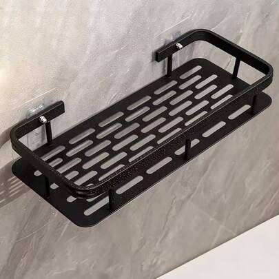 Shower Rack, Adhesive Shower Rack 1-Piece Set With Hook, No Need For Drilling, Wall Mounted Rust Proof High-End Storage Bathroom, Kitchen, Storage Rack,Racks For Storage,Shelf,Black