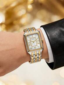 Fossil Reloj de pulsera de mujer con esfera rectangular de nácar con números romanos, de dos tonos, con cadena de metal, de cuarzo, de moda, adecuado para uso diario casual, citas, fiestas y otras ocasiones - Plata + oro - Ver 3