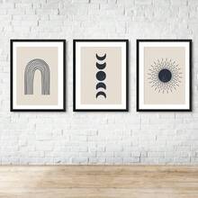 3pcs Unframed Canvas Neutral Bohemian Style Prints, Moon Phases And Sun Prints, Celestial Art, Bohemian Wall Art, Black And Beige Art, Abstract Minimalist Sun And Moon, Wall Art For Living Room, Room, Office, Makes A Great Gift,Mother's Day Gift - A - View 7