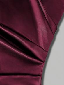 Women's Elegant Spaghetti Strap Asymmetric Ruffle Decor Backless Tie-Up Waist Split Hem Dress, Suitable For Banquet, Party, Wedding Bridesmaid Spring - Burgundy - View 4