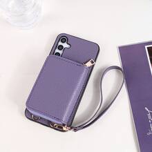 1件装优雅奢华挂绳拉链卡包钱包式PU皮革手机壳,适用于三星Galaxy S25 Edge S24 S23 S22 S21 S20 FE Note 20 Ultra A17 A16 A15 A07 A52 A53 A54 A25 5G、10 9 Pro XL 8 7 6 9a 8a、Note 15 Pro 14 13 4G、Poco C75等机型,多功能保护套 - 紫色 - 查看 4