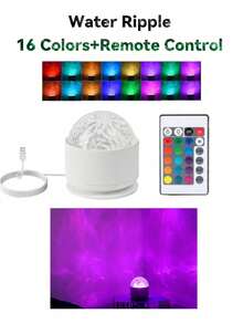 1pc Aurora Ocean Wave Night Light Projector With Remote Control, USB Powered, RGB 16 Colors Ceiling Projection Lamp, Suitable For Nursery Decor, Bedroom Night Light, Home Theater, Game Room, Creates Cozy Ambiance, Ideal For Holidays - 彩色 - 查看 10