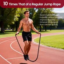 Shoze Weighted Jump Rope For Fitness Adjustable Length Heavy Jump Rope With Comfortable Handles For Men Women Full Body Workout Cardio Muscle Building - Negro - Ver 3