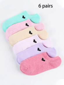 随机3/6/10双装女士薄款隐形低帮袜，心形船袜，百搭夏季透气短袜 - 彩色 - 查看 1