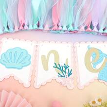 1pc Mermaid 1st Birthday Party Decoration, Ocean Theme First Birthday Party Backdrop, Shell Mermaid Seaweed Pattern Girl's First Mermaid Party Banner, Underwater Birthday High Chair Banner, 1st Birthday Photo Prop Decor - View 6