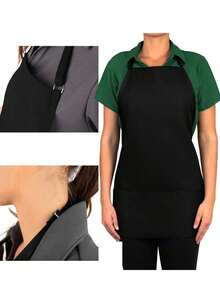 1pc Unisex Black Color Apron, Adjustable And Waterproof With 3 Pockets, Suitable For Chef, Cooking, BBQ E5EF - Black - View 3