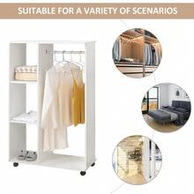 Open Wardrobe On Wheels Bedroom Wardrobe With Clothes Hanging Rail 3 Storage Shelves Mobile Garment Rack For Cloakroom Hallway White - White - View 7