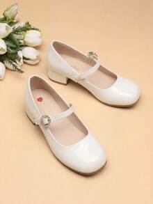 Girls Dress Shoes Mary Jane Low Heels Flower Wedding Party Pump Prom Footwear For Little/Big Kids - 白色 - 查看 8