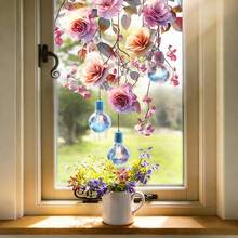1/5pcs 2D Hanging Flower Window Stickers, Reusable Static Cling Window Film, Bohemian Style Floral Home Decor For Living Room Bedroom - Floral Window Stickers - View 6