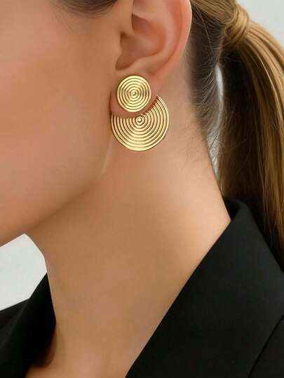 1 Pair Women's New Creative Minimalist Geometric Earrings, Elegant Spiral Floral Pattern Metal Stud Earrings For Daily Wear