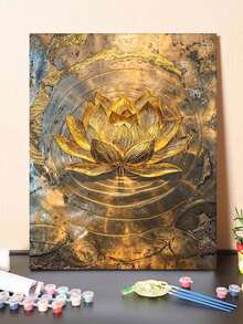 金色莲花抽象DIY数字油画帆布画工艺品成人家居装饰40x50厘米/16x20英寸节日礼物 - 40*50厘米 - 查看 7