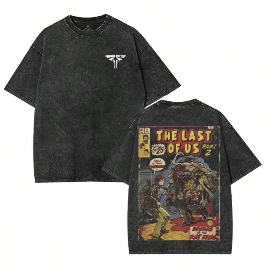Valentine Shirts The Last Of Us Inspirational Graphic Tee Fit Washed T-Shirt Crewneck Menswear Clothes Soft Streetwear Top Gamis Tshirt Tropical Men Gift Cotton Fabric - 黑色 - 查看 1