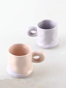 1 cană ceramică la modă, cu blocuri de culori, albastru Klein, ceașcă de cafea drăguță cu model contrastant cu puncte de susan, potrivită pentru casă, restaurant, cadou - Albastru - Vizualizare 2