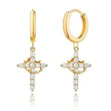 1 Pair Luxury Rhinestone Inlaid Crown & Cross Pendant Hoop Earrings, Fashionable & Exquisite Earrings For Women - Multicolor - View 5