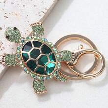 Cute Sea Turtle Keychain Lightweight Skeleton Design Full Colorful Rhinestone Inlaid Animal Turtles Charms Dangle Keyring Jewelry Metal Alloy Car Key Holder Handbag Backpack Ornament Accessories Gift For Friends - Multicolor - View 3