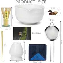 Artcome 7-Piece Matcha Tea Set - Complete Japanese Ceremony Kit With Bowl, Whisk, Scoop, Strainer & Guide, Green - White - 查看 2
