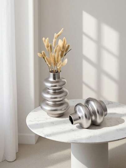 European Style Minimalist Creative Electroplated Silver Ceramic Vase For Home, Living Room, Dining Table Decoration, Flower Planter, Office Desk, Desktop Decoration