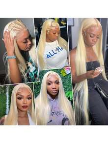 613 Lace Front Wig Human Blended Hair 13X4 Blonde Straight HD Transparent Lace Frontal Wigs Human Bllended Hair Pre Plucked With Baby Hair 200% Density Blonde Glueless Wigs Human Blended Hair - S613 - View 10