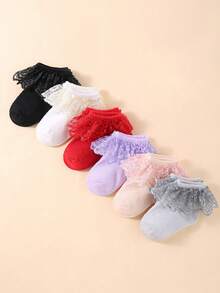 12/6/1 双随机颜色女婴蕾丝舞蹈袜，采用独特的时尚双层蕾丝设计，适合 0-36 个月的女婴参加派对和作为礼物穿着。这些可爱的袜子采用透气网眼面料制成，柔软舒适，可搭配各种服装和裙子，是完美的 情人节礼物。 - 彩色 - 查看 7