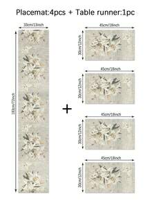 1pc Spring White Floral Print Table Runner - Polyester Woven Rectangular Dust-Proof And Wipeable Tablecloth For Home Party Decor, Aesthetic Room Decoration, Lily Design - Multicolor - View 20