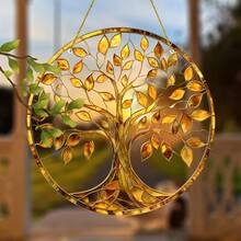 1pc Solar Powered Tree Of Life Pendant, Metal Art Garden Decor, Window Hanging, Indoor Home Decoration, Gift For Men, Family, Sister, Mother - E - View 5