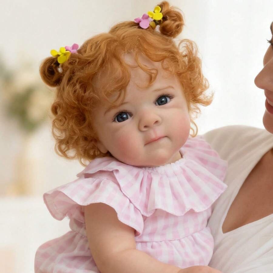 Finished Lovely Reborn Baby Dolls Girl 18 Inch 45 Cm Soft Full Body Vinyl Cute Lifelike Newborn Babies Girls Hand Rooted Curly Hair Xmas Birthday Gift For Kids 3+&Collectors - 彩色 - 查看 1