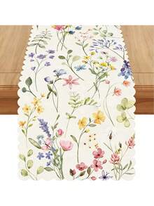 1 pieza Camino de mesa con estampado de olas florales acuarela, adecuado para primavera/verano, Pascua, decoración de mesa de cocina y comedor del hogar - Multicolor - Ver 3