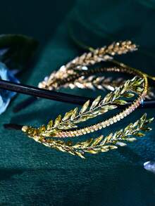 1pc Handmade Crystal Headband, Bridal Hair Accessory, Suitable For Party, Photography, Celebration, Prom - Gold - View 6