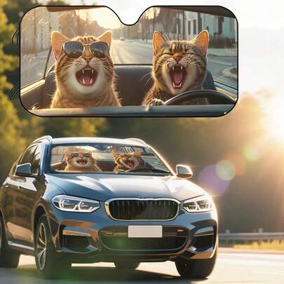 Parasol de coche con diseño de gato lindo | Parasol plegable y portátil para parabrisas | Protección solar y bloqueo UV para el verano | Protege el salpicadero y mantiene el interior fresco | Adecuado para sedanes, SUV y autocaravanas | Un accesorio de moda imprescindible para mujeres y esencial para acampada y viajes | Accesorio divertido para fotos que agrega un toque lindo a tu coche