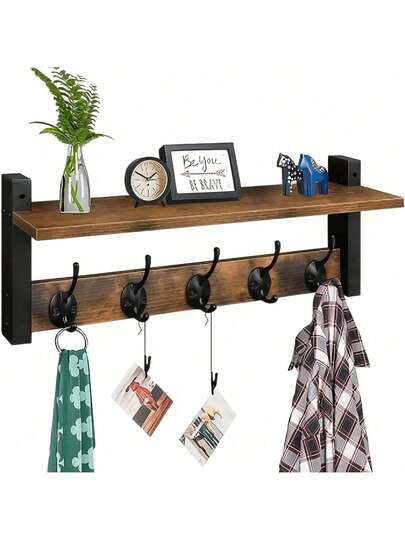 Senmeo Wall-Mounted Vintage Hat Rack With Hooks, A Wooden Floating Storage Shelf, Suitable For Key Storage In The Living Room Entrance, Towel Storage In The Bathroom, Or Kitchen Organization.